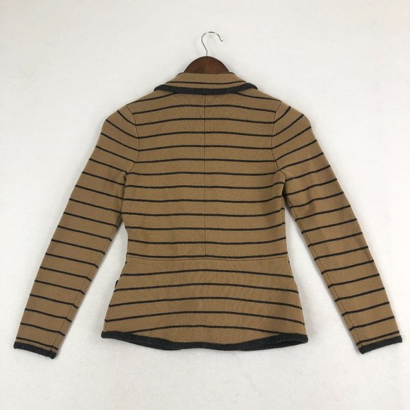 Halogen Women's Size XSP Merino Wool Blend Brown Grey Striped Cardigan Jacket - Picture 10 of 10